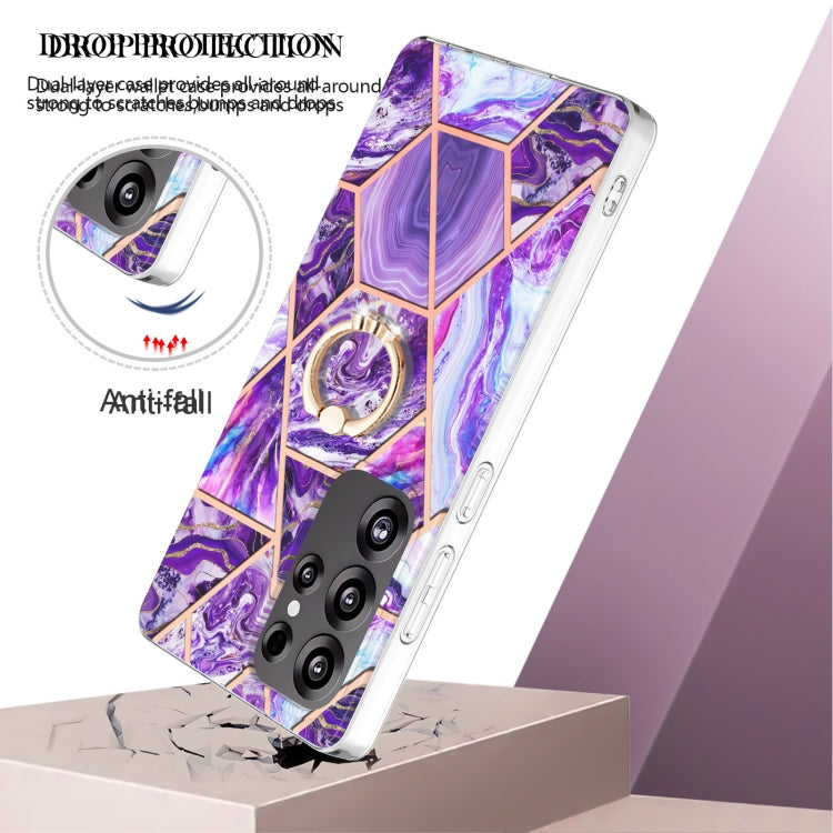 For Samsung Galaxy S25 Ultra 5G Splicing Marble Flower IMD TPU Phone Case Ring Holder(Dark Purple) - Galaxy S25 Ultra 5G Cases by buy2fix | Online Shopping UK | buy2fix