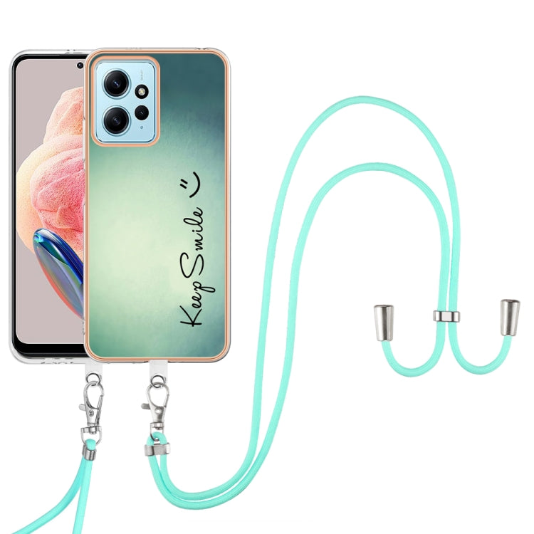 For Xiaomi Redmi Note 12 4G Electroplating Dual-side IMD Phone Case with Lanyard(Smile) - Xiaomi Cases by buy2fix | Online Shopping UK | buy2fix