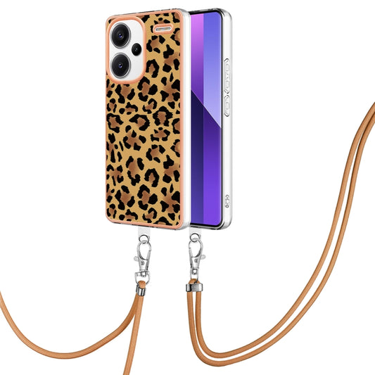 For Xiaomi Redmi Note 13 Pro+ 5G Electroplating Dual-side IMD Phone Case with Lanyard(Leopard Print) - Note 13 Pro+ Cases by buy2fix | Online Shopping UK | buy2fix