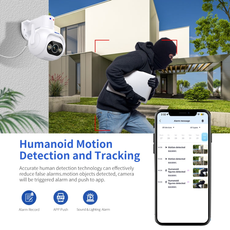 ESCAM PT304 HD 4MP Humanoid Detection Tracking WiFi Connection Sound Alarm Intelligent Night Vision H.265 Camera(EU Plug) - Wireless Camera by ESCAM | Online Shopping UK | buy2fix