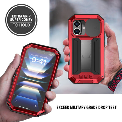 For iPhone 16 R-JUST Sliding Camera IP54 Life Waterproof Holder Phone Case(Red) - iPhone 16 Cases by R-JUST | Online Shopping UK | buy2fix