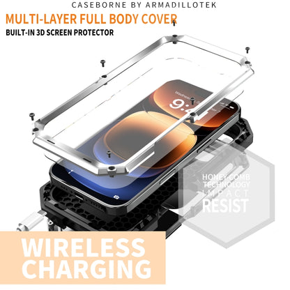 For iPhone 16 Pro R-JUST Sliding Camera IP54 Life Waterproof Holder Phone Case(Silver) - iPhone 16 Pro Cases by R-JUST | Online Shopping UK | buy2fix