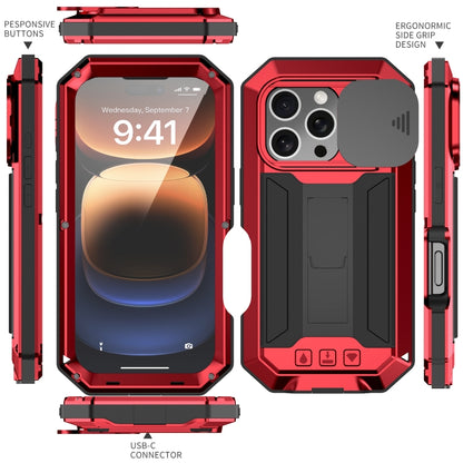 For iPhone 16 Pro Max R-JUST Sliding Camera IP54 Life Waterproof Holder Phone Case(Red) - iPhone 16 Pro Max Cases by R-JUST | Online Shopping UK | buy2fix