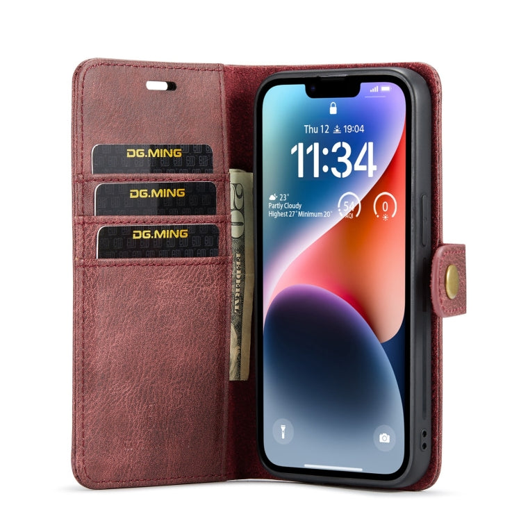 For iPhone 15 Plus DG.MING Crazy Horse Texture Detachable Magnetic Leather Phone Case(Red) - iPhone 15 Plus Cases by DG.MING | Online Shopping UK | buy2fix