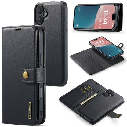 For iPhone 16 Plus DG.MING Crazy Horse Texture Detachable Magnetic Leather Phone Case(Black) - iPhone 16 Plus Cases by DG.MING | Online Shopping UK | buy2fix