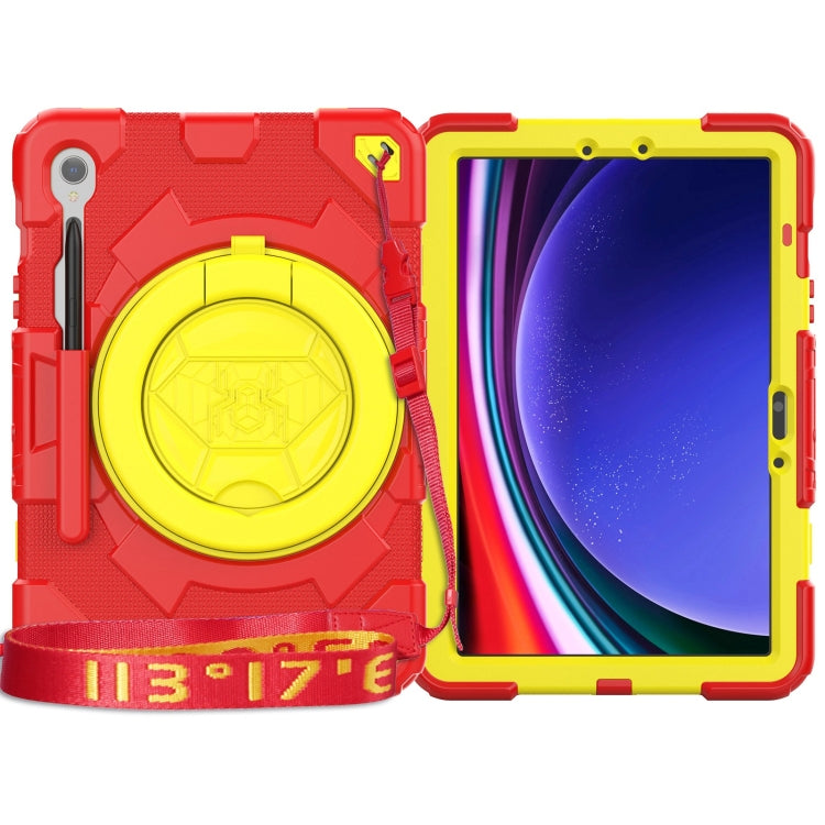 For Samsung Galaxy Tab S9 Spider Rotation Handle Silicone Hybrid PC Tablet Case(Yellow Red) - Galaxy Tab S9 Cases by buy2fix | Online Shopping UK | buy2fix