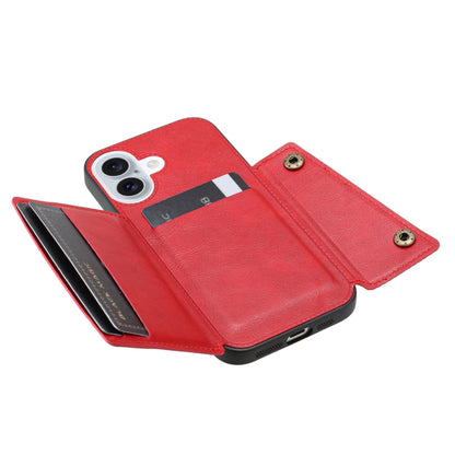 For iPhone 16 Double Buckle Card Slots PU + TPU Phone Case(Red) - iPhone 16 Cases by buy2fix | Online Shopping UK | buy2fix