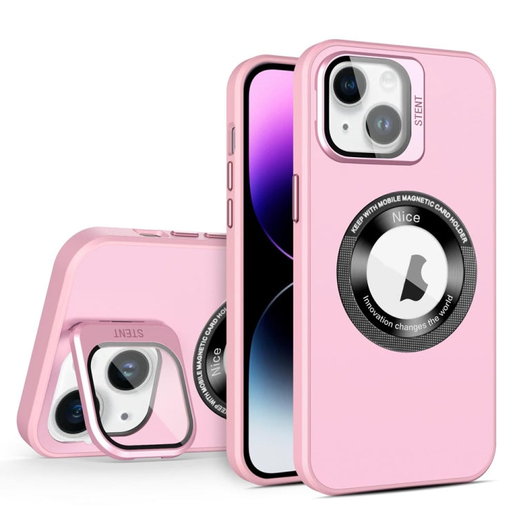 For iPhone 15 Plus Skin Feel Magnifier MagSafe Lens Holder Phone Case(Pink) - iPhone 15 Plus Cases by buy2fix | Online Shopping UK | buy2fix