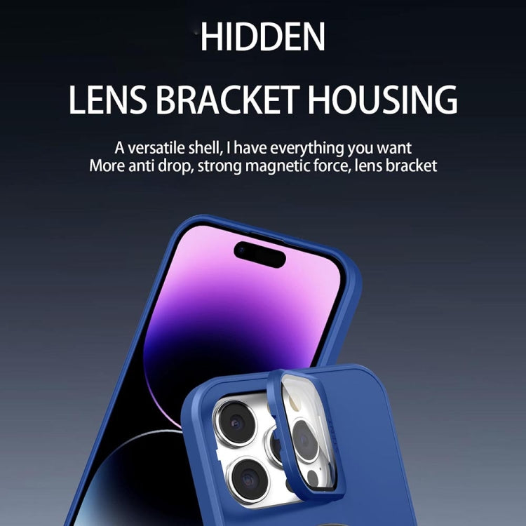 For iPhone 14 Pro Max Skin Feel Magnifier MagSafe Lens Holder Phone Case(Purple) - iPhone 14 Pro Max Cases by buy2fix | Online Shopping UK | buy2fix