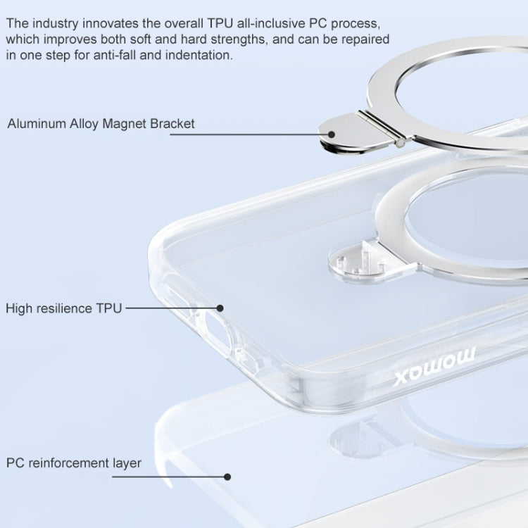 For iPhone 15 Pro MOMAX Magsafe Metal Holder Clear Phone Case(Transparent) - iPhone 15 Pro Cases by MOMAX | Online Shopping UK | buy2fix