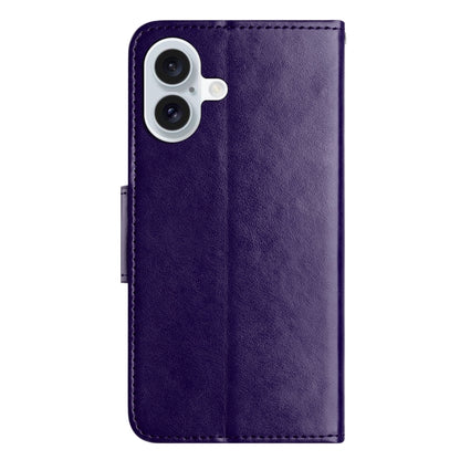 For iPhone 16 Plus Butterfly Flower Pattern Flip Leather Phone Case(Dark Purple) - iPhone 16 Plus Cases by buy2fix | Online Shopping UK | buy2fix