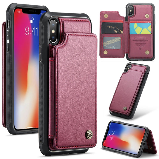 For iPhone XS / X CaseMe C22 Card Slots Holder RFID Anti-theft Phone Case(Wine Red) - More iPhone Cases by CaseMe | Online Shopping UK | buy2fix