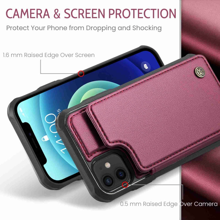 For iPhone 12 / 12 Pro CaseMe C22 Card Slots Holder RFID Anti-theft Phone Case(Wine Red) - iPhone 12 / 12 Pro Cases by CaseMe | Online Shopping UK | buy2fix