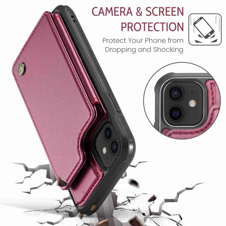 For iPhone 12 / 12 Pro CaseMe C22 Card Slots Holder RFID Anti-theft Phone Case(Wine Red) - iPhone 12 / 12 Pro Cases by CaseMe | Online Shopping UK | buy2fix