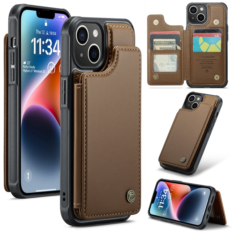 For iPhone 14 Plus CaseMe C22 Card Slots Holder RFID Anti-theft Phone Case(Brown) - iPhone 14 Plus Cases by CaseMe | Online Shopping UK | buy2fix