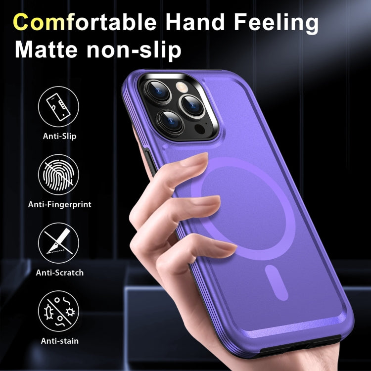 For iPhone 15 Shield Armor MagSafe TPU Hybrid PC Phone Case(Purple) - iPhone 15 Cases by buy2fix | Online Shopping UK | buy2fix
