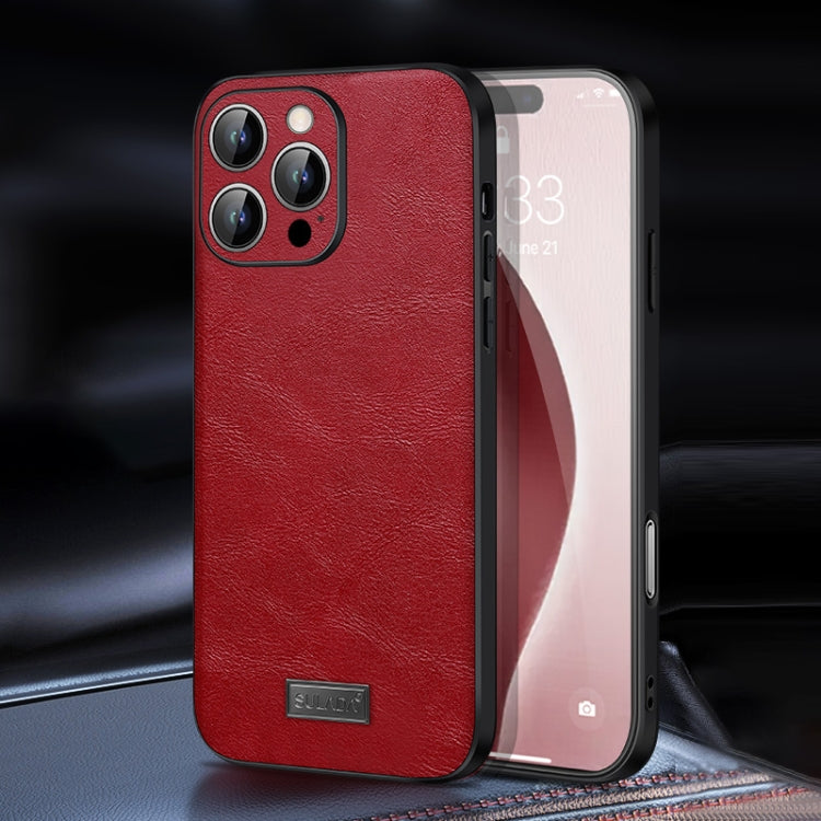 For iPhone 16 Pro Max SULADA Shockproof TPU Hybrid Handmade Leather Phone Case(Red) - iPhone 16 Pro Max Cases by SULADA | Online Shopping UK | buy2fix