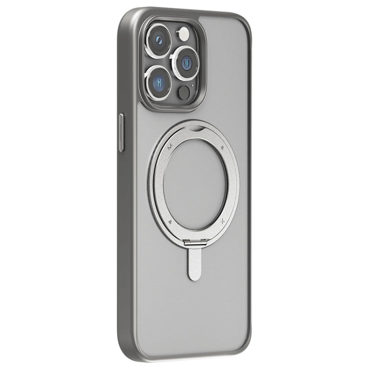 For iPhone 15 Pro MOMAX Magsafe Magnetic Metal Rotating Holder Phone Case(Grey) - iPhone 15 Pro Cases by MOMAX | Online Shopping UK | buy2fix