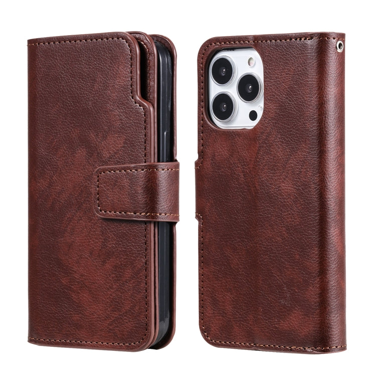 For iPhone 16 Pro Max Tri-Fold 9-Card Wallets Leather Phone Case(Brown) - iPhone 16 Pro Max Cases by buy2fix | Online Shopping UK | buy2fix