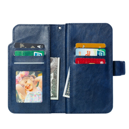 For iPhone 16 Plus Tri-Fold 9-Card Wallets Leather Phone Case(Blue) - iPhone 16 Plus Cases by buy2fix | Online Shopping UK | buy2fix