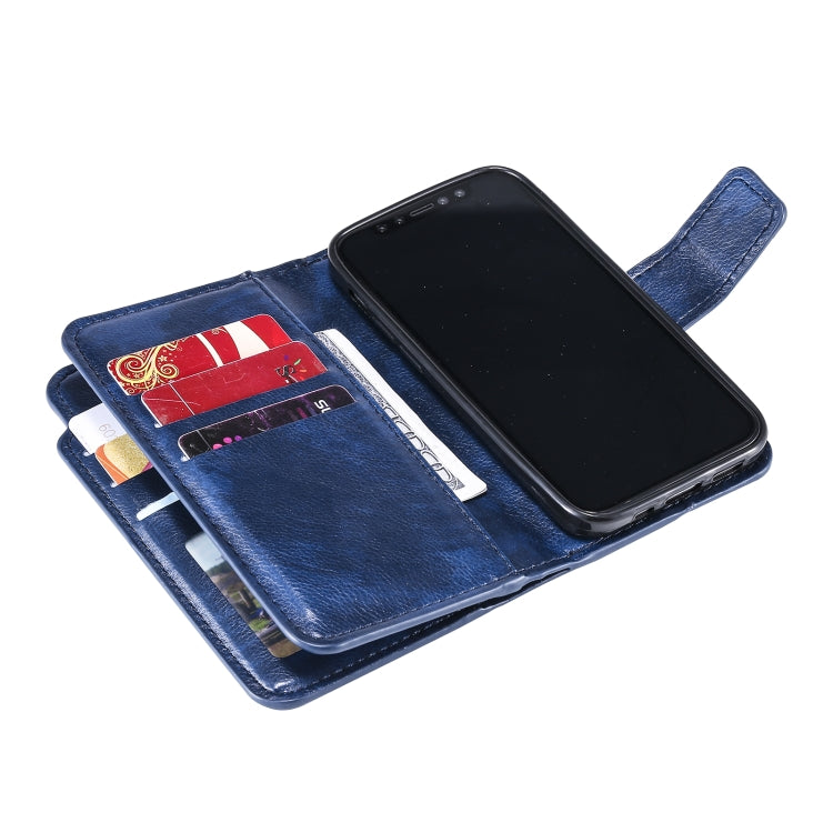 For iPhone 16 Plus Tri-Fold 9-Card Wallets Leather Phone Case(Blue) - iPhone 16 Plus Cases by buy2fix | Online Shopping UK | buy2fix