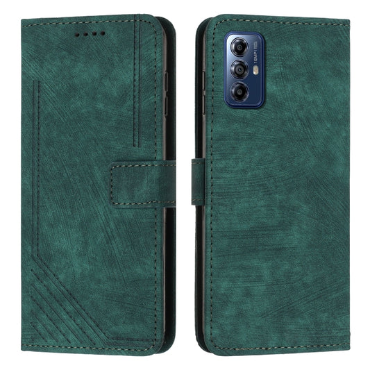 For Motorola Moto G Play 2024 Skin Feel Stripe Pattern Leather Phone Case with Lanyard(Green) - Motorola Cases by buy2fix | Online Shopping UK | buy2fix