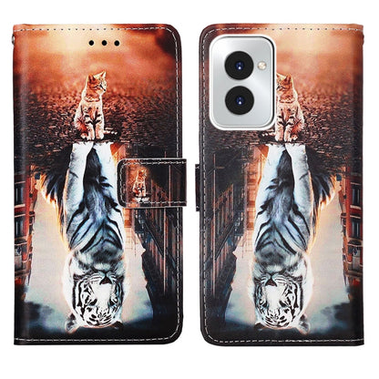 For Motorola Moto G Power 5G 2024 Colored Drawing Pattern Plain Weave Leather Phone Case(Cats And Tigers) - Motorola Cases by buy2fix | Online Shopping UK | buy2fix