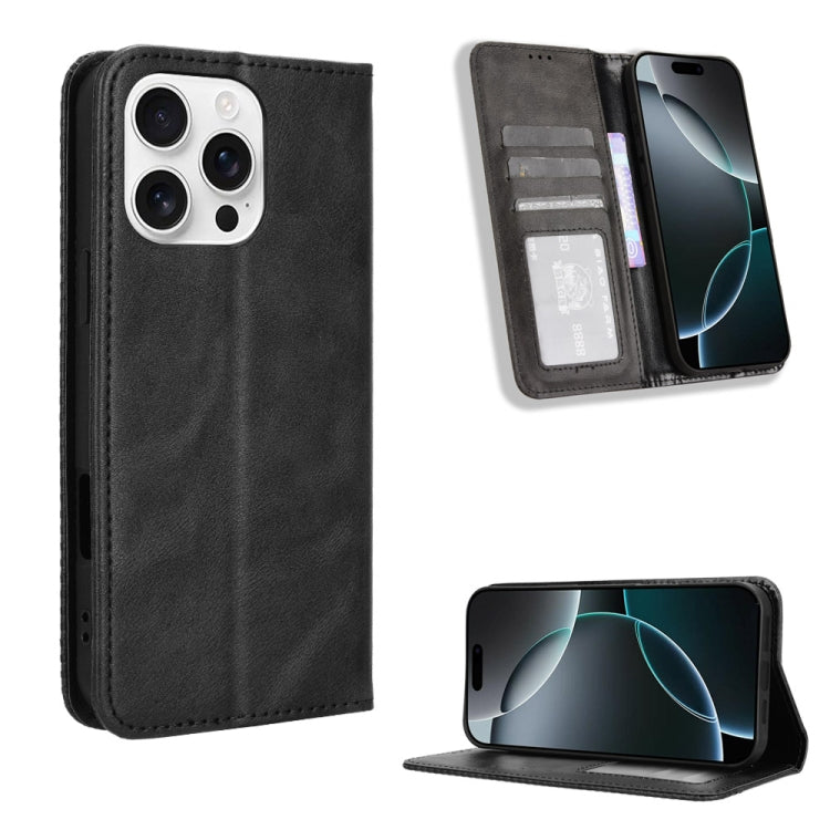 For iPhone 16 Pro Magnetic Buckle Retro Texture Leather Phone Case(Black) - iPhone 16 Pro Cases by buy2fix | Online Shopping UK | buy2fix