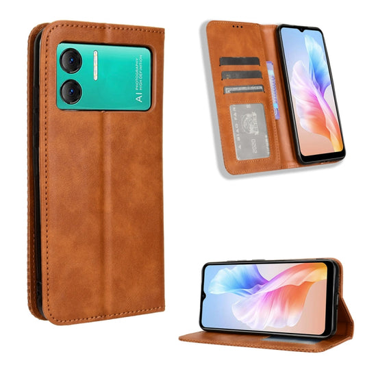 For Doogee X98 Magnetic Buckle Retro Texture Leather Phone Case(Brown) - More Brand by buy2fix | Online Shopping UK | buy2fix