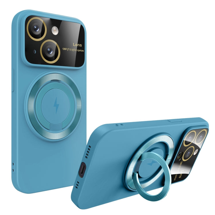 For iPhone 14 Plus Large Window MagSafe Magnetic Holder Phone Case(Sky Blue) - iPhone 14 Plus Cases by buy2fix | Online Shopping UK | buy2fix