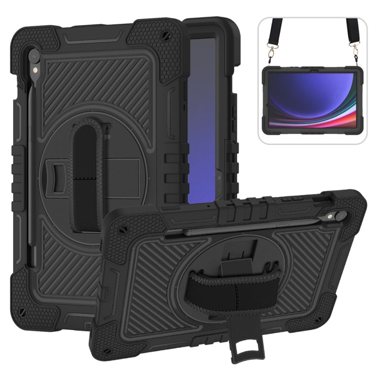 For Samsung Galaxy Tab S9 360 Degree Rotation PC Contrast Silicone Tablet Case(Black) - Galaxy Tab S9 Cases by buy2fix | Online Shopping UK | buy2fix