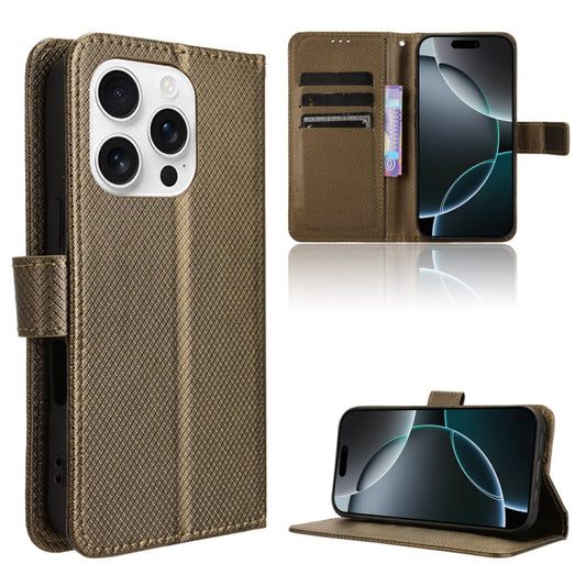 For iPhone 16 Pro Diamond Texture Leather Phone Case(Brown) - iPhone 16 Pro Cases by buy2fix | Online Shopping UK | buy2fix