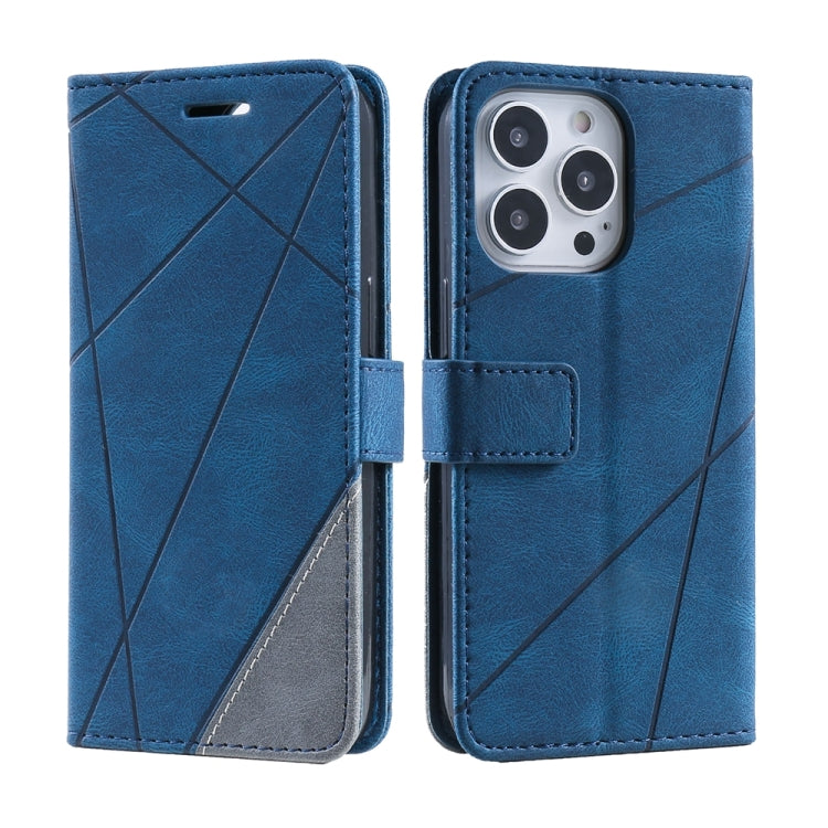 For iPhone 16 Pro Max Skin Feel Splicing Leather Phone Case(Blue) - iPhone 16 Pro Max Cases by buy2fix | Online Shopping UK | buy2fix