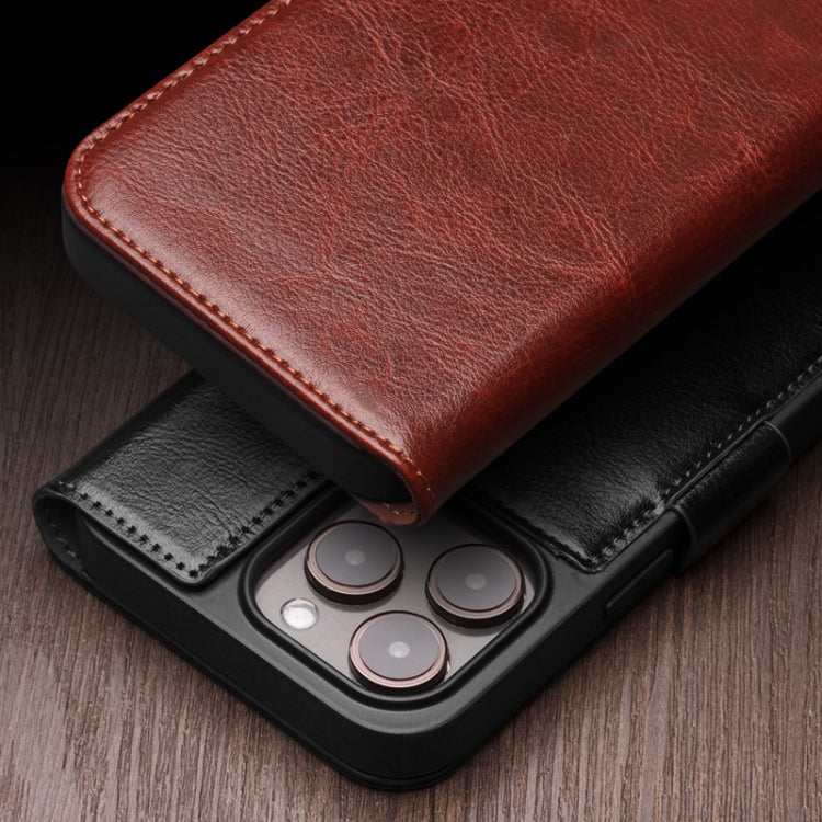 For iPhone 15 Pro Max QIALINO Classic 103 Buckle Genuine Leather Phone Case(Brown) - iPhone 15 Pro Max Cases by QIALINO | Online Shopping UK | buy2fix