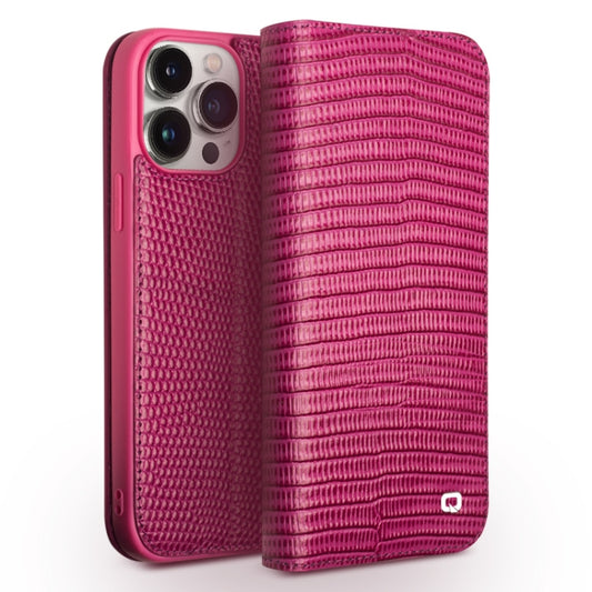 For iPhone 15 Pro QIALINO Little Crocodile Texture Genuine Leather Phone Case(Rose Red) - iPhone 15 Pro Cases by QIALINO | Online Shopping UK | buy2fix