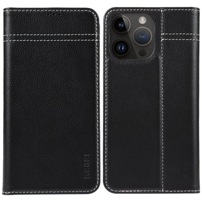 For iPhone 15 Pro Max GEBEI Top-grain Horizontal Flip Leather Phone Case(Black) - iPhone 15 Pro Max Cases by GEBEI | Online Shopping UK | buy2fix