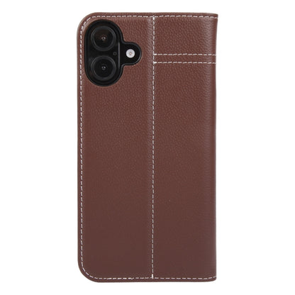 For iPhone 16 GEBEI Top-grain Horizontal Flip Leather Phone Case(Brown) - iPhone 16 Cases by GEBEI | Online Shopping UK | buy2fix