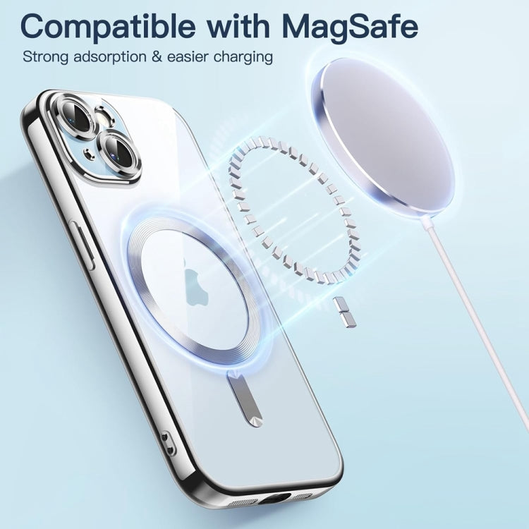 For iPhone 14 Plus Magsafe Magnetic Transparent Electroplated TPU Phone Case(Silver) - iPhone 14 Plus Tempered Glass by buy2fix | Online Shopping UK | buy2fix