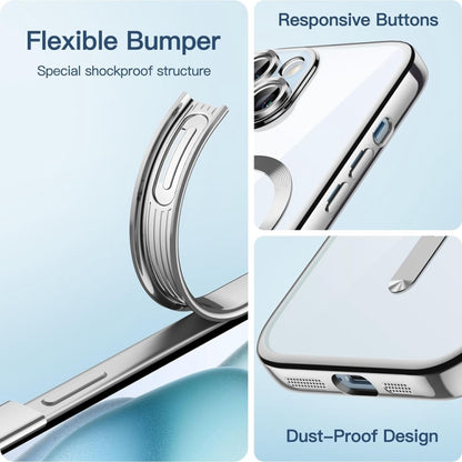 For iPhone 14 Plus Magsafe Magnetic Transparent Electroplated TPU Phone Case(Silver) - iPhone 14 Plus Tempered Glass by buy2fix | Online Shopping UK | buy2fix