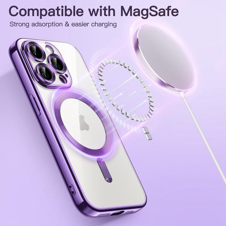 For iPhone 14 Pro Magsafe Magnetic Transparent Electroplated TPU Phone Case(Purple) - iPhone 14 Pro Cases by buy2fix | Online Shopping UK | buy2fix