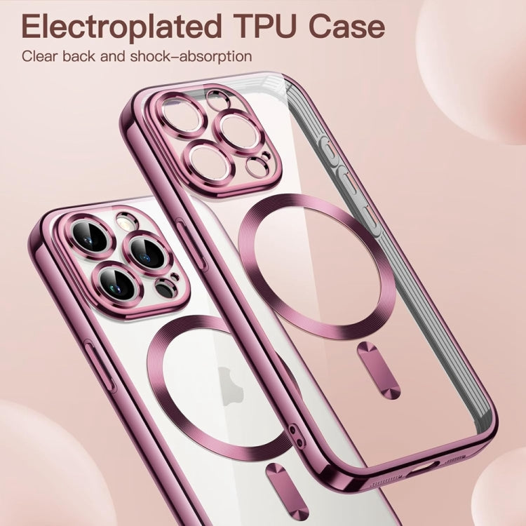 For iPhone 14 Pro Max Magsafe Magnetic Transparent Electroplated TPU Phone Case(Pink) - iPhone 14 Pro Max Cases by buy2fix | Online Shopping UK | buy2fix