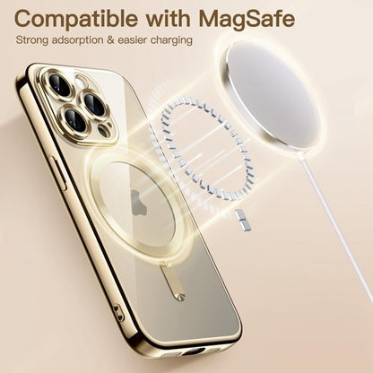 For iPhone 16 Pro Transparent Electroplated Magsafe Magnetic TPU Phone Case(Gold) - iPhone 16 Pro Cases by buy2fix | Online Shopping UK | buy2fix