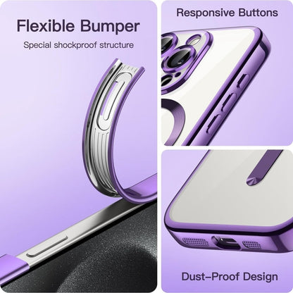 For iPhone 16 Pro Transparent Electroplated Magsafe Magnetic TPU Phone Case(Purple) - iPhone 16 Pro Cases by buy2fix | Online Shopping UK | buy2fix