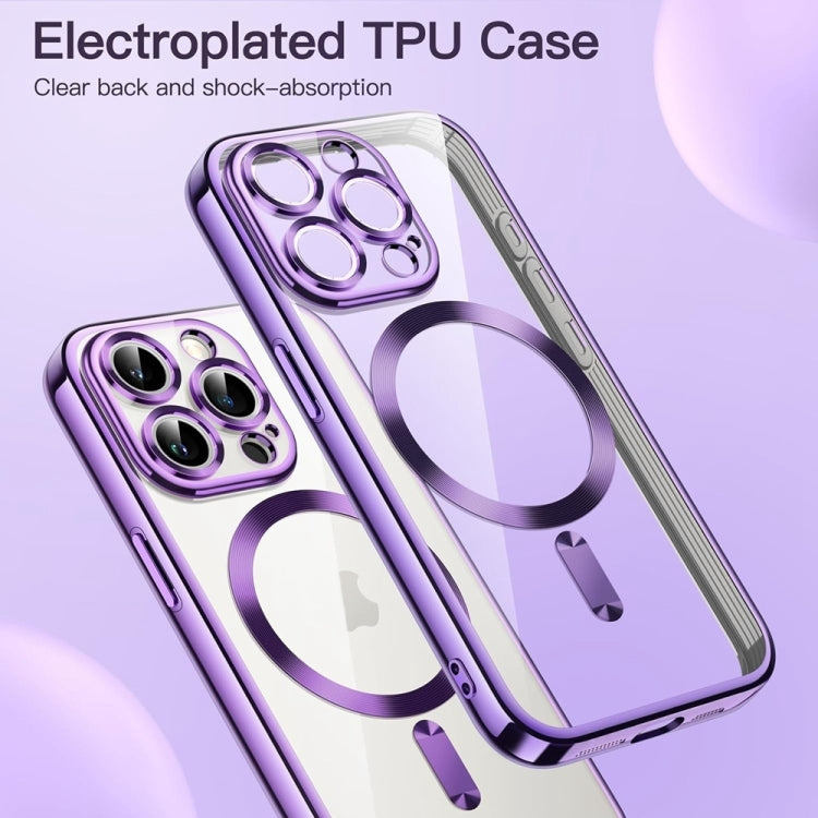 For iPhone 16 Transparent Electroplated Magsafe Magnetic TPU Phone Case(Purple) - iPhone 16 Cases by buy2fix | Online Shopping UK | buy2fix