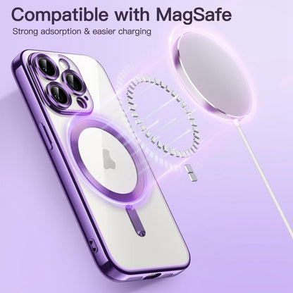 For iPhone 16 Transparent Electroplated Magsafe Magnetic TPU Phone Case(Purple) - iPhone 16 Cases by buy2fix | Online Shopping UK | buy2fix