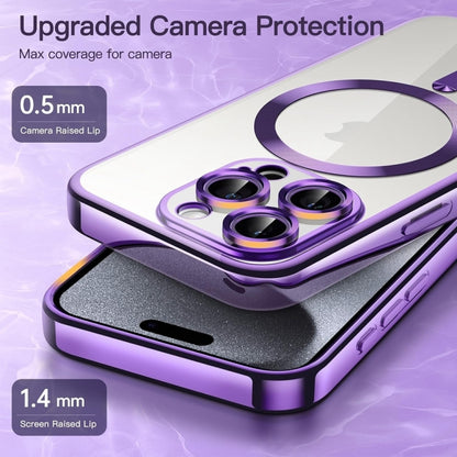 For iPhone 16 Transparent Electroplated Magsafe Magnetic TPU Phone Case(Purple) - iPhone 16 Cases by buy2fix | Online Shopping UK | buy2fix