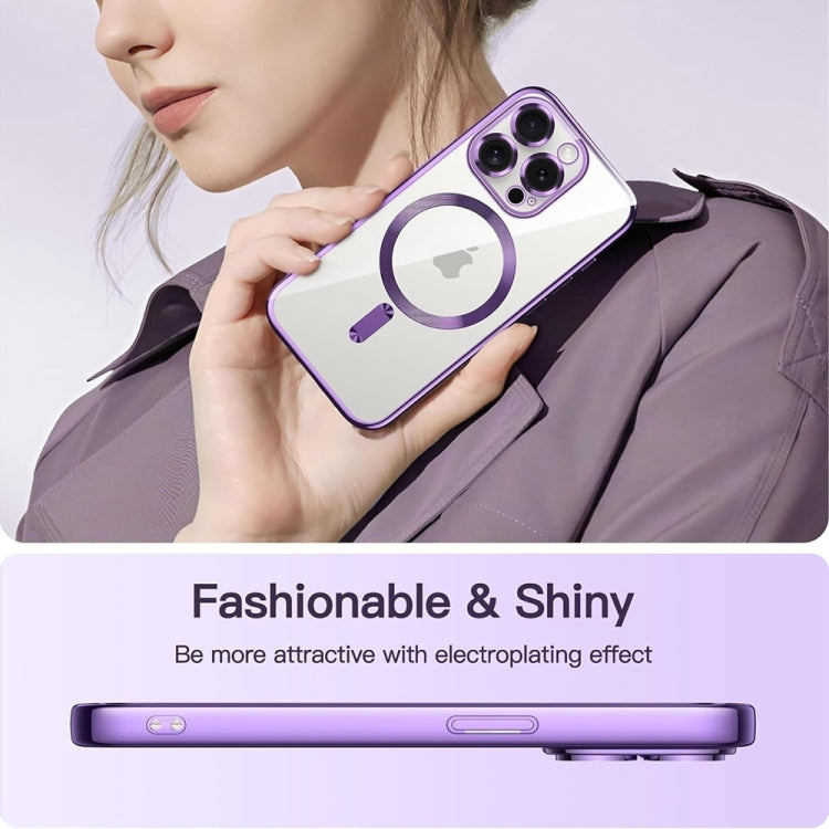 For iPhone 16 Transparent Electroplated Magsafe Magnetic TPU Phone Case(Purple) - iPhone 16 Cases by buy2fix | Online Shopping UK | buy2fix