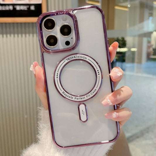 For iPhone 11 Pro Max MagSafe Magnetic Transparent TPU Electroplated Phone Case(Purple) - iPhone 11 Pro Max Cases by buy2fix | Online Shopping UK | buy2fix