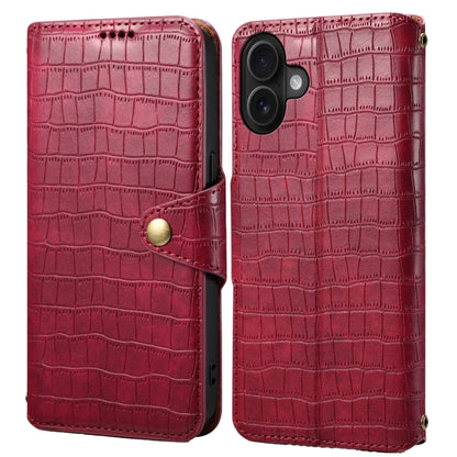 For iPhone 16 Plus Denior Crocodile Texture Oil Edge Leather Phone Case(Rose Red) - iPhone 16 Plus Cases by Denior | Online Shopping UK | buy2fix