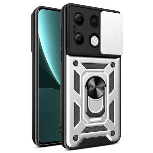 For Xiaomi Redmi Note 13 4G Global Sliding Camera Cover Design TPU Hybrid PC Phone Case(Silver) - Note 13 Cases by buy2fix | Online Shopping UK | buy2fix